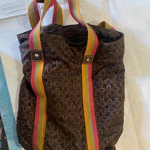 Brown Tote Bag with Multicolor Straps